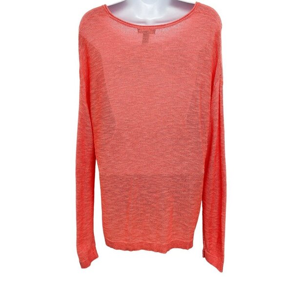 NEW Gap Scoop Neck Slub Knit Sweater Top Relaxed Lightweight Sheer Coral Pink - Picture 2 of 6